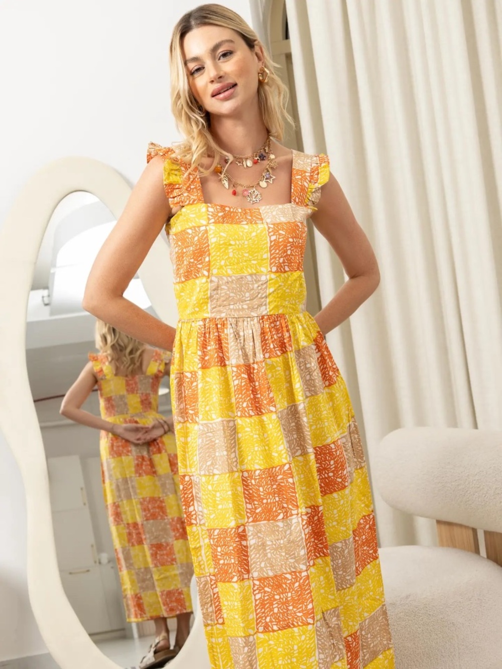 NWT Boho Color Block Smocked Midi Dress